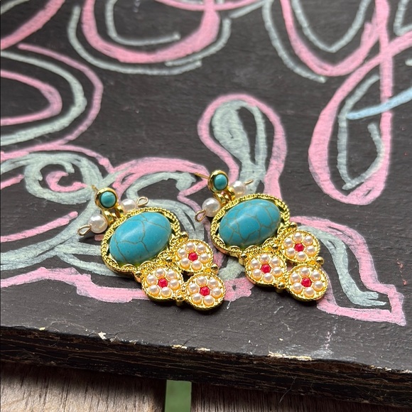 Salty Marsh Girl Gems Jewelry - Elegant Gold and Turquoise Earrings NWT